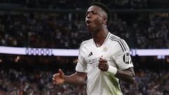 Vinicius celebra el gol con el que sentenció el partido ante el Villarreal el pasado sábado día 5 en el Bernabéu.