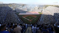 Dodger Stadium listo para un nuevo enfrentamiento entre New York Mets y Los Angeles Dodgers por la Serie de Campeonato de la Liga Nacional en la Postemporada 2024 de MLB. Mandatory Credit: Kiyoshi Mio-Imagn Images