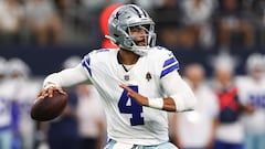 ARLINGTON, TEXAS - SEPTEMBER 22: Quarterback Dak Prescott #4 of the Dallas Cowboys passes against the Baltimore Ravens during the first quarter at AT&T Stadium on September 22, 2024 in Arlington, Texas.   Ron Jenkins/Getty Images/AFP (Photo by Ron Jenkins / GETTY IMAGES NORTH AMERICA / Getty Images via AFP)