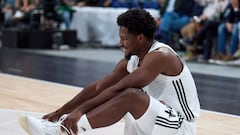 Andrés Feliz, base del Real Madrid, tras sufrir la rotura de la fascia plantar del pie derecho ante el Partizán en la Euroliga.