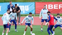 Los internacionales españoles, durante el último entrenamiento en Las Rozas previo al España-Serbia.