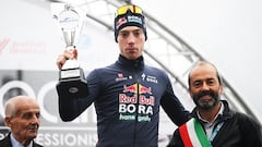 LEGNANO, ITALY - OCTOBER 07: Roger Adria of Spain and Team Red Bull - BORA - Hansgrohe celebrates at podium as third place winner during the 105th Coppa Bernocchi 2024 a 174.34km one day race from Legnano to Legnano on October 07, 2024 in Legnano, Italy. (Photo by Dario Belingheri/Getty Images)