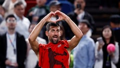 Tennis - Shanghai Masters - Qizhong Forest Sports City Arena, Shanghai, China - October 12, 2024 Serbia's Novak Djokovic celebrates after winning his semi final match against Taylor Fritz of the U.S. REUTERS/Tingshu Wang     TPX IMAGES OF THE DAY