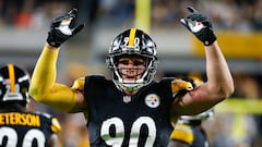 PITTSBURGH, PENNSYLVANIA - SEPTEMBER 18: T.J. Watt #90 of the Pittsburgh Steelers gestures to the crowd against the Cleveland Browns during the fourth quarter at Acrisure Stadium on September 18, 2023 in Pittsburgh, Pennsylvania.   Justin K. Aller/Getty Images/AFP (Photo by Justin K. Aller / GETTY IMAGES NORTH AMERICA / Getty Images via AFP)