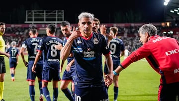 Yeremay celebra un gol con el Deportivo.
