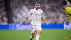 MADRID, SPAIN - 2024/10/05: Daniel Carvajal of Real Madrid CF seen in action during the 2024/2025 La Liga EA Sports week 9 football match between Real Madrid CF and Villarreal CF at Santiago Bernabeu stadium. Final score: Real Madrid CF 2 : 0 Villarreal CF. (Photo by Federico Titone/SOPA Images/LightRocket via Getty Images)