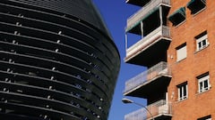 MADRID, SPAIN - SEPTEMBER 17: General view outside the stadium, as the surrounded flats are seen prior to the UEFA Champions League 2024/25 League Phase MD1 match between Real Madrid CF and VfB Stuttgart at Estadio Santiago Bernabeu on September 17, 2024 in Madrid, Spain. (Photo by Angel Martinez/Getty Images)